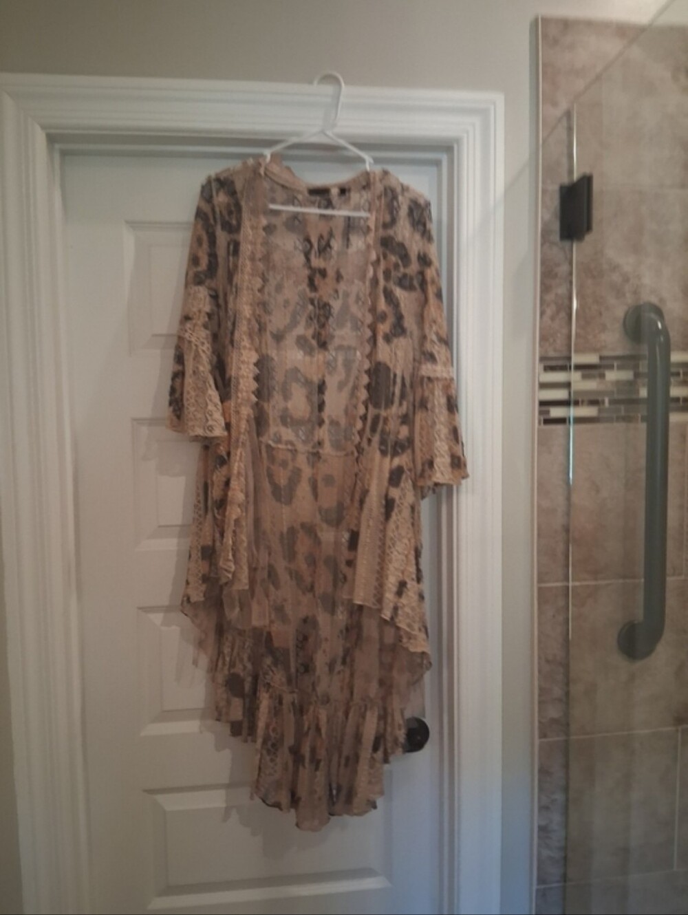Sheer Animal-Print Kimono Dress - Beige